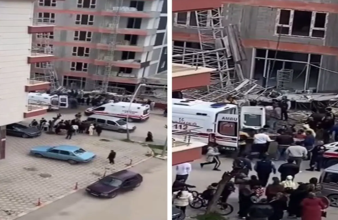 A scaffold collapsed at the construction site of an eight-story building, leaving workers trapped underneath.